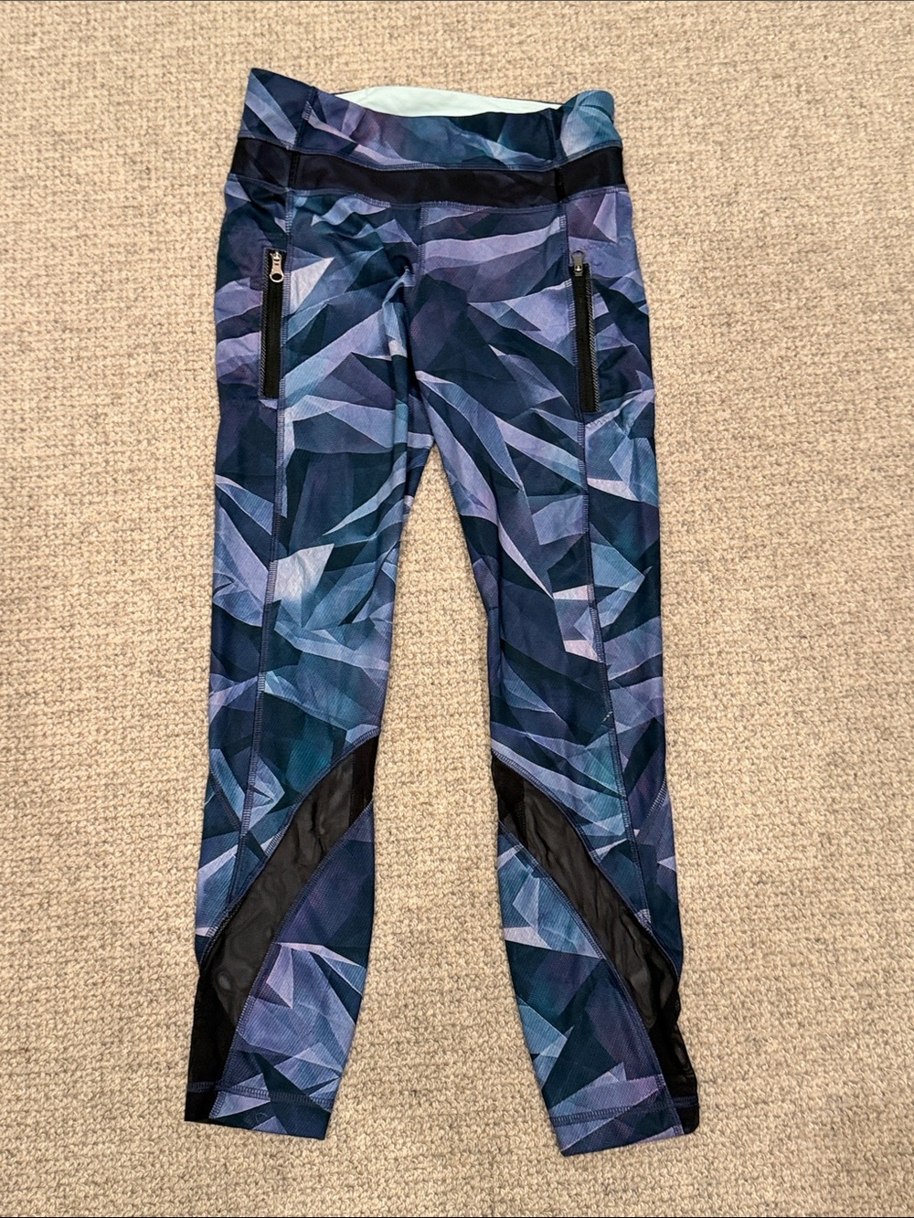 lululemon athletica purple and blue Capri leggings with pockets and mesh insets